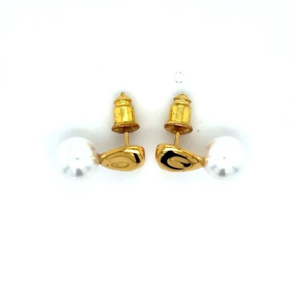 Gold Tone Pearl Stud Earrings‎